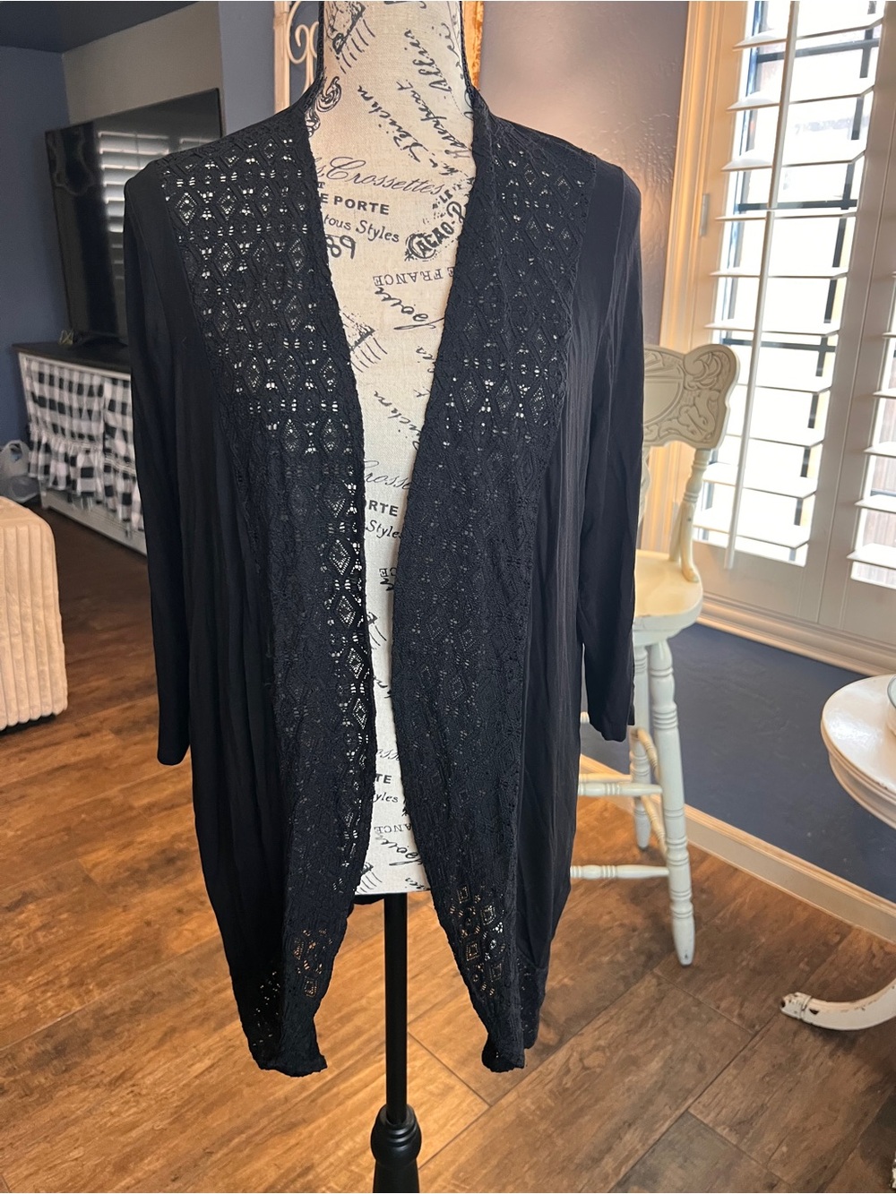 torrid Black Open-Front Crochet Trim Cardigan super soft Whimsigoth romantic